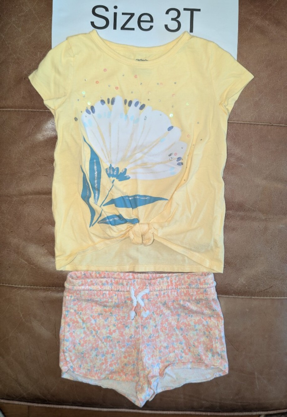 Carter's Flower Print T-shirt And Oshkosh B'Gosh Flower Print Shorts 3T